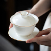 德化羊脂玉白瓷盖碗茶杯大号泡茶三才碗功夫陶瓷茶碗套装家用单个
