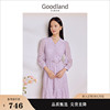 Goodland美地女装2023秋季法式镂空蕾丝V领薰衣草紫连衣裙