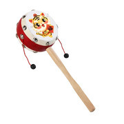拨浪鼓老式婴儿宝宝可啃咬木制红色羊皮手摇铃中国风儿童传统玩具