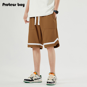 ProteusBoy短裤男夏季男士美式条纹直筒宽松休闲五分运动中裤