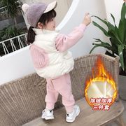 韩系女童三件套2019加绒加厚套装女宝宝秋冬装洋气网红小儿童