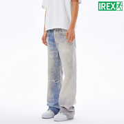 irex白敬亭(白敬亭)同款3d数码印花牛仔裤男女，宽松直筒水洗ourlegacy长裤