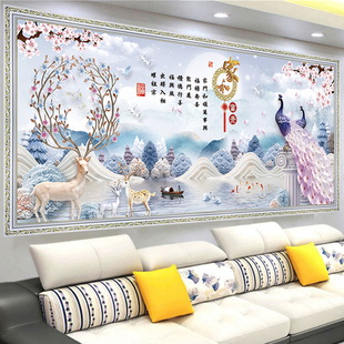 2020麋鹿装饰画客厅沙发，背景墙壁贴画，孔雀家和万事兴富贵花开