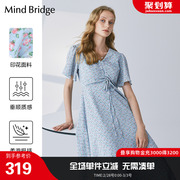 mbmindbridge百家好女士碎花连衣裙，2023夏季v领收腰显瘦裙子