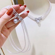 高档设计款多层珍珠项链 天然BB珍珠设计款三层珍珠项链锁骨链颈