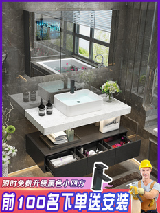 九牧᷂北欧浴室柜，现代简约大理石洗脸盆，洗手台盆柜组合卫生间