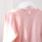 250g重磅复古粉红色精梳棉纯棉纯色长袖T恤男女款秋季休闲简约潮