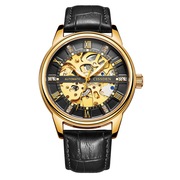 男士皮带手表镂空时尚，瑞士全自动金色，镶钻机械夜光真皮国产腕表