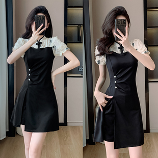 中式改良旗袍刺绣花蕾丝拼接连衣裙子短裤时尚两件套夏季女装