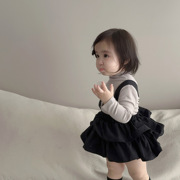 女婴童春款衣服2024春季韩版童装，婴儿打底衫背带包屁裤两件套