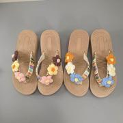 波西米亚民族风女夏外穿东南亚花朵坡跟时尚防滑沙滩鞋凉人字拖鞋