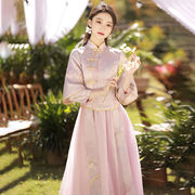 中式伴娘服长款2023显高显瘦婚礼伴娘团，姐妹裙中国风姊妹礼服