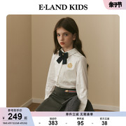 eland kids衣恋童装2024年春季女童甜美蝴蝶结学院风长袖衬衫