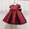 酒红女宝儿童女气质礼服钢琴生日演出服装主持简洁大方连衣裙