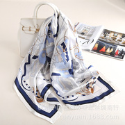杭州丝绸真丝方巾，气质海军风桑，蚕丝丝巾披肩围巾两用