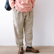 十月雪 日系棉麻工装裤休闲裤女设计感春季文艺通勤直筒长裤