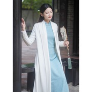 初蝉秋冬中国风外套女中式改良唐装汉服白色，长款禅意茶服旗袍外搭