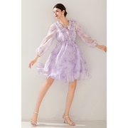 美妃女装连衣裙2024春夏法式气质高端漂亮小个子紫色公主短裙