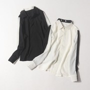 e23-3春季女装外贸时尚，拼色翻领垂感雪纺通勤气质修身长袖衬衫