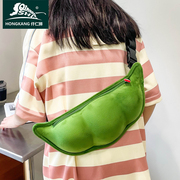 豌豆荚斜挎包包 小众可爱胸包学生个性搞怪单肩包夏女生绿色腰包