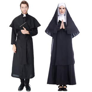 万圣节修女服装牧师扮演服化装舞会派对，装音乐之声舞剧服cosplay