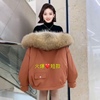 年轻时尚韩版短款派克服女冬兔毛内胆可拆卸貉子毛领皮草外套