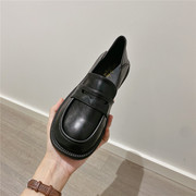 黑色小皮鞋平底单鞋，女2024春季韩版圆头英伦复古乐福鞋女鞋子