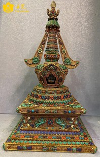 丹梵尼泊尔手工掐丝佛塔，尊胜塔镶嵌绿松石珊瑚青金石，菩提62cm其他