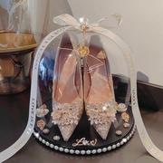 套圈婚鞋盒子带锁婚礼藏婚鞋盒，结婚婚鞋水晶盒结婚接亲游戏道具