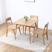 现代实木餐桌正方形大小白，橡木餐桌小户型，餐厅家具组合原木色