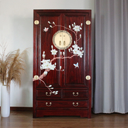 新中式全樟木衣柜卧室双门衣橱一米长立柜手绘全实木香樟木衣柜