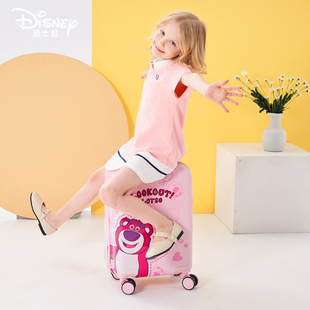 迪士尼草莓熊儿童(熊儿童)行李箱，宝宝拉杆箱可坐硬壳旅行箱学生万向轮登机