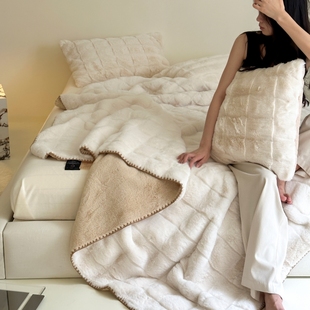 加厚丹麦雕绒皮草毯子单人沙发，法兰绒毛毯双人床边保暖珊瑚绒盖毯