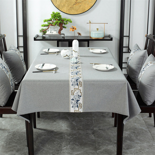 新中式桌布布艺棉麻防水防烫长方形家用茶几垫餐桌布简约台布桌垫