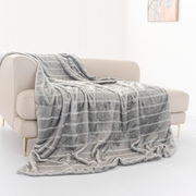 经典灰色横条柔软温馨北欧居家仿毛皮草，卧室铺床毛毯客厅沙发搭毯