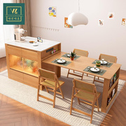 岩板岛台餐桌一体现代简约可伸缩抽拉厨房吧台桌家用多功能餐边柜