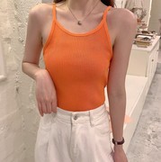 韩版chic亮色橙色桔色橘色无袖修身显瘦显白针织，小吊带外穿背心女