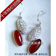 耳环镶嵌天然纯银中国红玛瑙 925银 礼物  别致唯美项链 耳饰