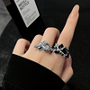 欧美朋克风辣妹黑色爱心戒指，女小众设计荆棘开口食指时尚个性指环