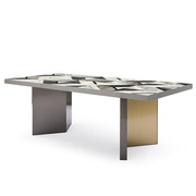 北欧轻奢大理石餐桌长方形创意不锈钢现代简约小户型拼花办公桌子