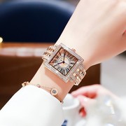 气质满钻表带镶钻士个性手表，女时尚方形石英，玫瑰金色普通国产腕表