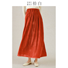 SHIBAI拾白新中式半裙春秋原创复古国风女装优雅橘红丝绒裙子