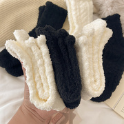 网红珊瑚绒睡眠袜子女秋冬季月子袜加绒保暖地板袜毛绒中筒袜