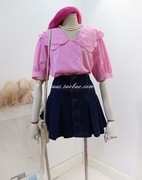 粉色格子高级上衣2024夏季女装法式少女风减龄娃娃领甜美俏皮衬衫