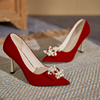 水钻红色秀禾婚鞋女中式两穿新娘鞋 时尚性感气质高跟鞋大码41-43