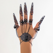 欧美跨境饰品 哥特风金属链条连指手链女 个性锥形流苏指甲手背链