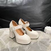 12cm婚鞋主婚纱神器松糕底粗跟不累脚小个子增高白色新娘鞋高跟鞋