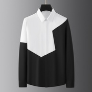 简欧英伦风潮款衬衣 黑白撞色几何定位拼接 演出前卫修身潮男衬衫