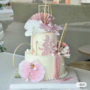 中式蛋糕装饰结婚订婚蝴蝶兰折扇摆件大小喜字硅胶模具绣球花扇子