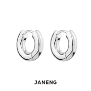 janeng追岸925纯银圆形，实心光面卡扣耳环，男女中性情侣极简耳圈